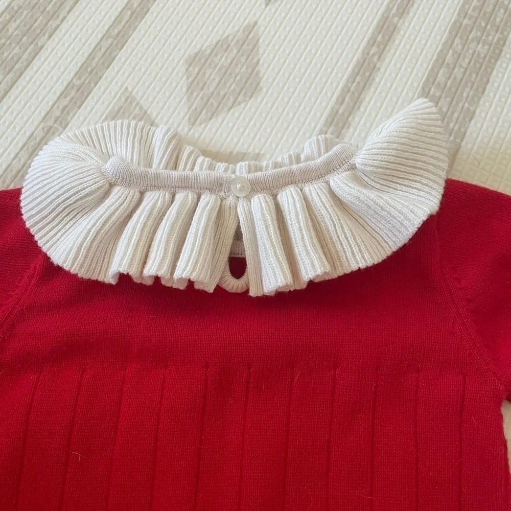 Cat & Jack knit Christmas outfit onesie 12 month ruffle collar like new!